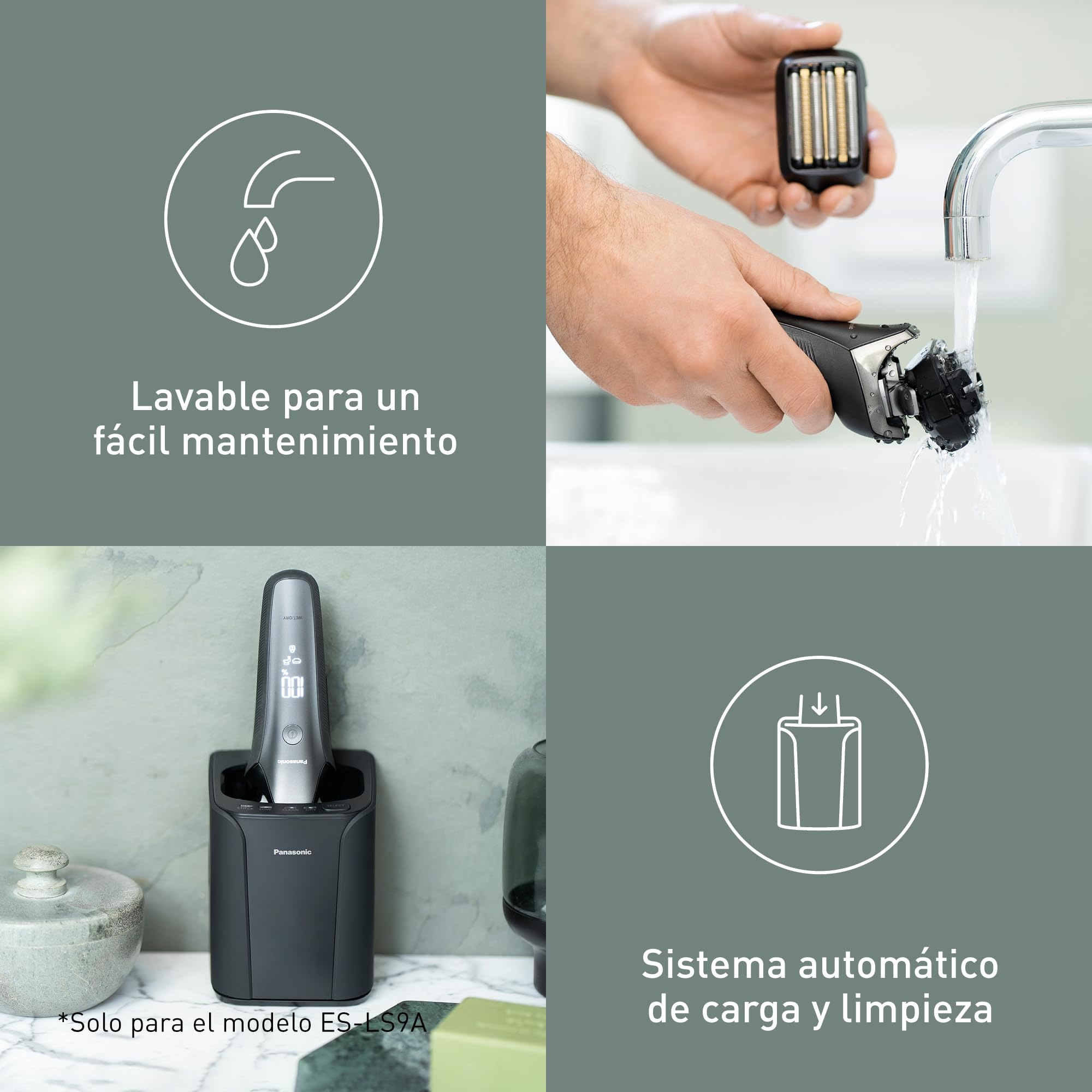 Panasonic Series 900+ ES-LS9A Afeitadora Eléctrica De 6 Hojas En Seco Y Húmedo Para Hombres, Afeitadora Eléctrica Con Sensor De Barba Sensible, Limpieza Automática Y Sistema De Carga