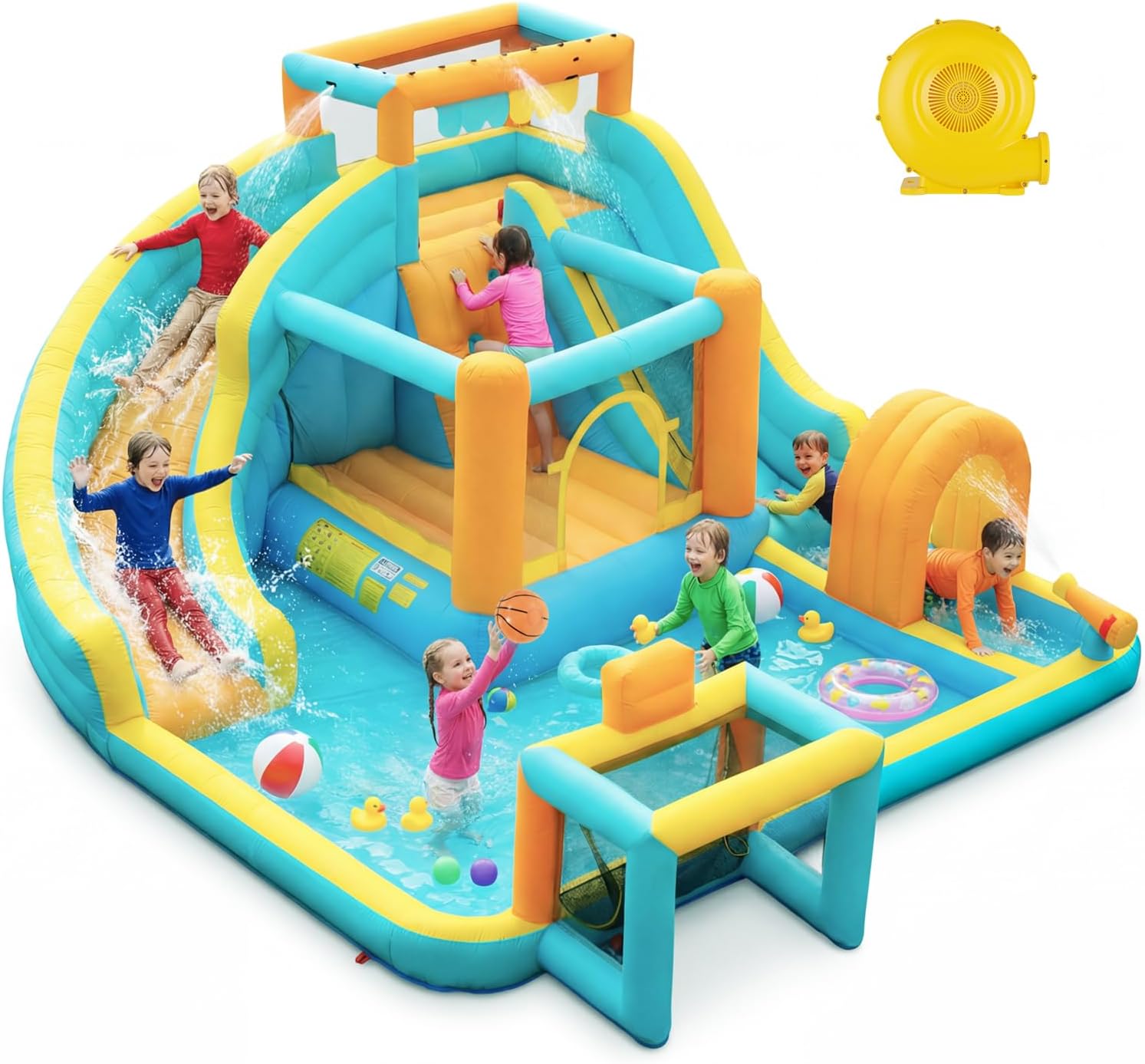 Sunseen 10-in-1 Inflatable Water Slide Bounce House for Kids,Giant Water Park,Includes 520W Blower