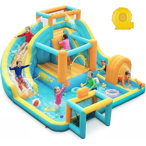 Sunseen 10-in-1 Inflatable Water Slide Bounce House for Kids,Giant Water Park,Includes 520W Blower
