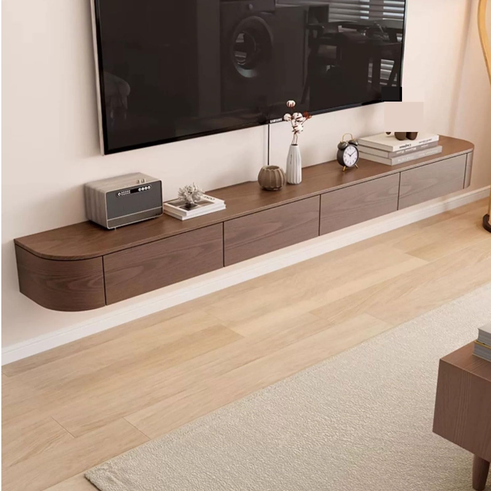 Schwebender TV-Ständer 78,7"/86,6'' Schwebender TV-Ständer mit LED-Licht, Wandmontierter schwebender TV-Halter, Entertainment-Media-Center, Holz-TV-Schrank mit Stauraum, Walnuss Schwebende TV-Konsole(