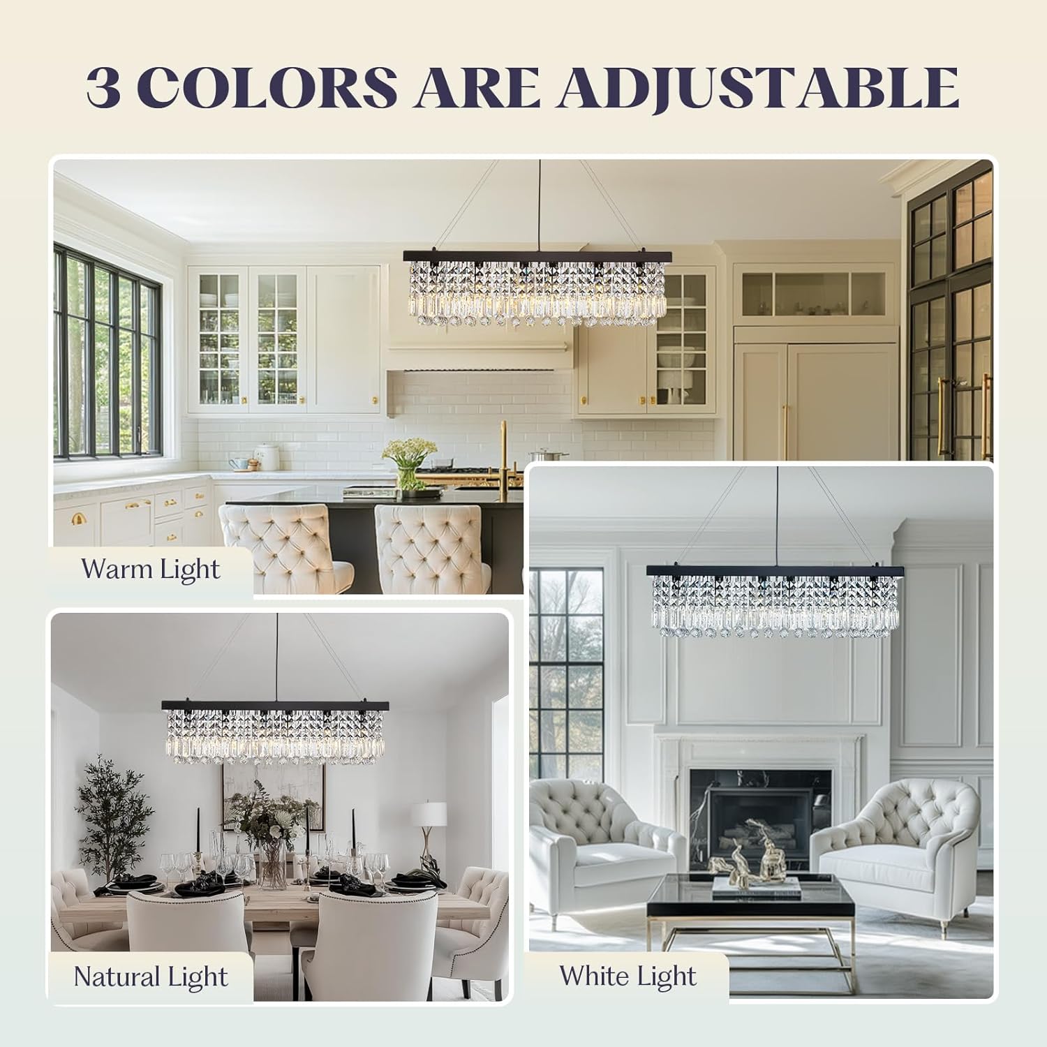 Rectangle K9 Crystal Chandelier,Rectangular Contemporary Pendant Light Fixture,Black Modern Crystal Chandeliers for Dining Room Kitchen Island L31.5''xW10''xH10''