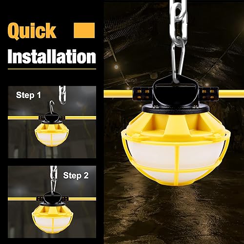 Miniatura 3 de Cadena de luces de construcción de 100 pies con jaula protectora de 100 W, 12000 lúmenes, cadena de luces LED industriales, IP65, impermeable, súper