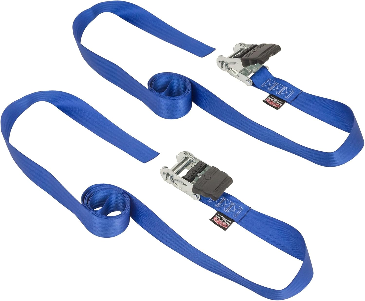 PowerTye - Endless Ratchet Strap - 2 inch x 14ft Easy Grip Extra-Long Tie Down Strap (Hookless), 800 lb. W.L.L. / 2,400 Lb Break Strength, Ideal for Motorcycle, ATV, Truck & Cargo, Blue 2-Pack