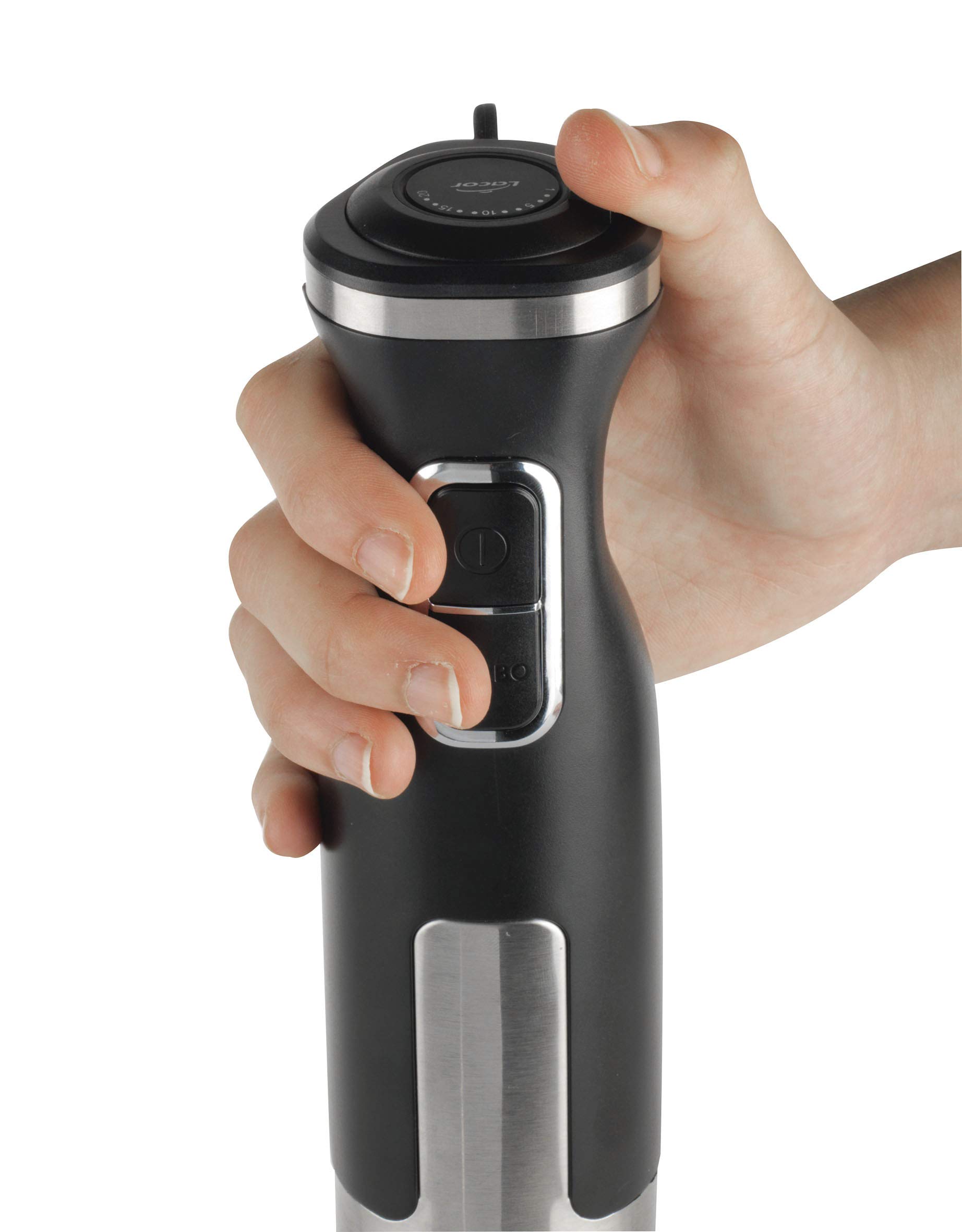Lacor 61682 - Batidora eléctrica PRO con vaso mezclador de base - Cocina | En acero inox 18/10, tritura y bate sin esfuerzo; libre de BPA, base antideslizante, práctico y fácil de guardar