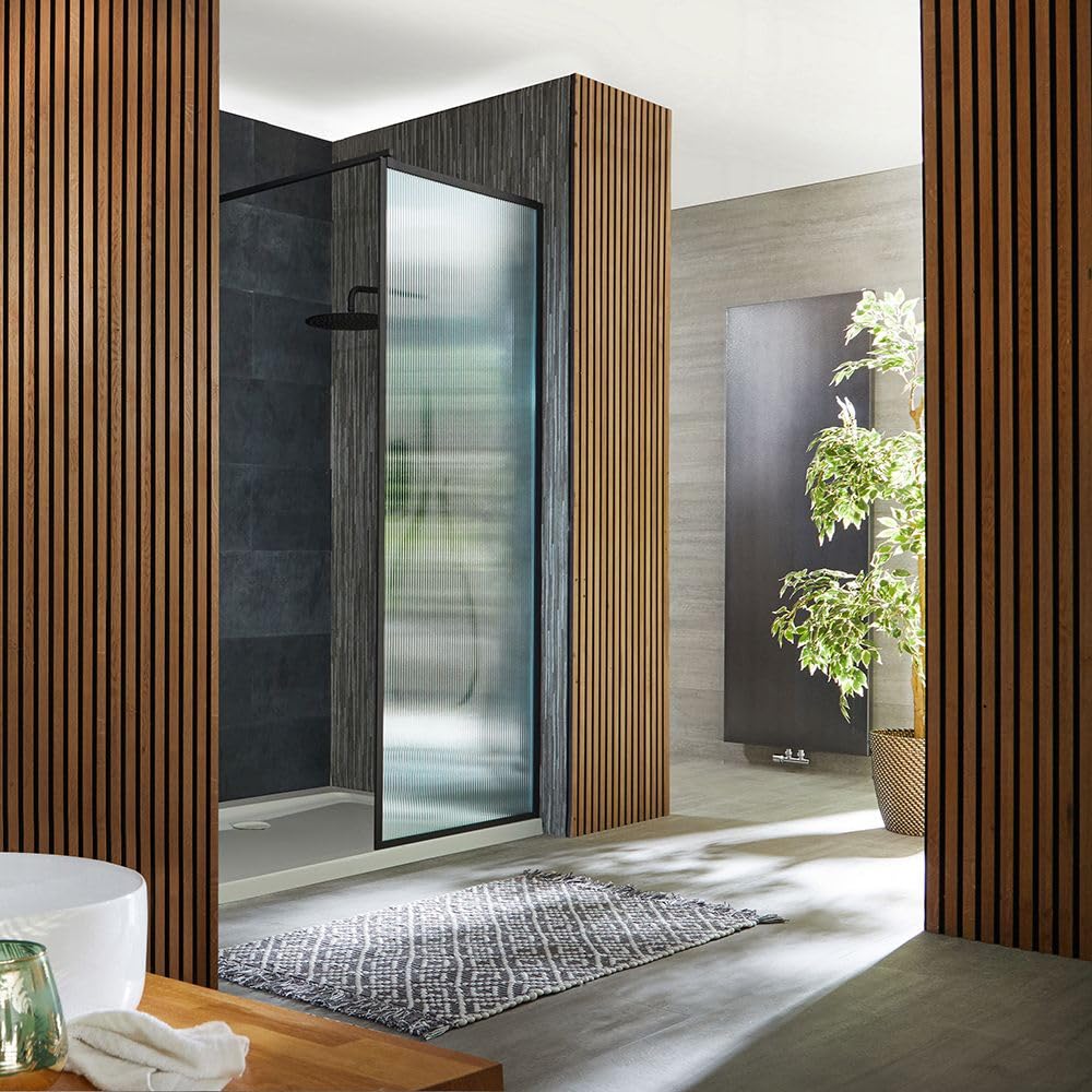 Milano Black/White Florence Fluted Glass Framed Shower Enclosure Tray - 1500Mm X 800Mm