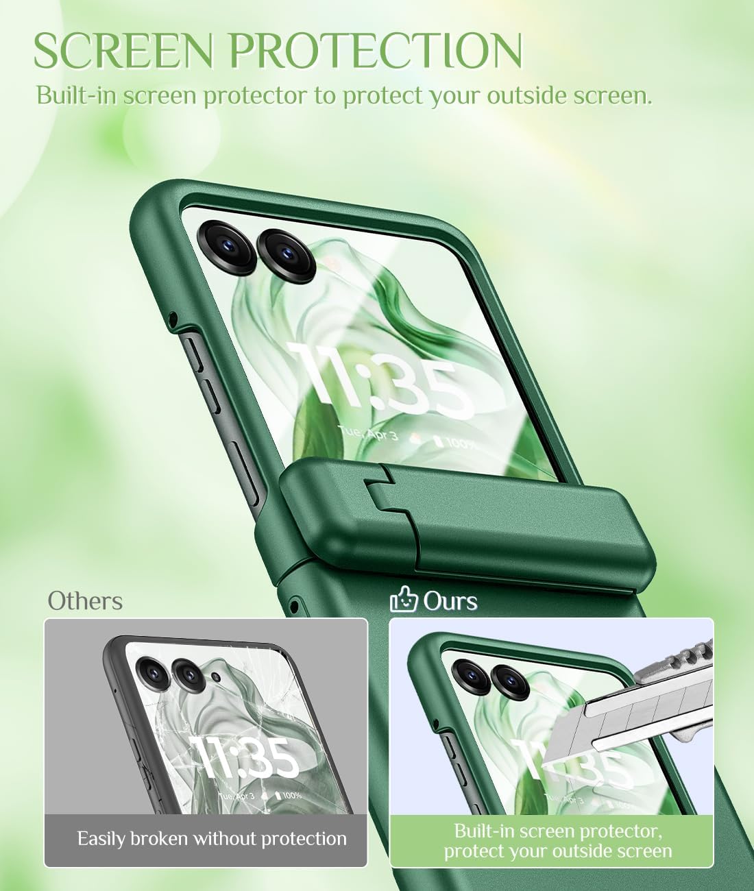 Caka for Motorola Razr 2024/2025 Case [Kickstand] [Hinge Protection], for Moto Razr 2024/2025 Case with Slim Full Body Shockproof Phone, Green