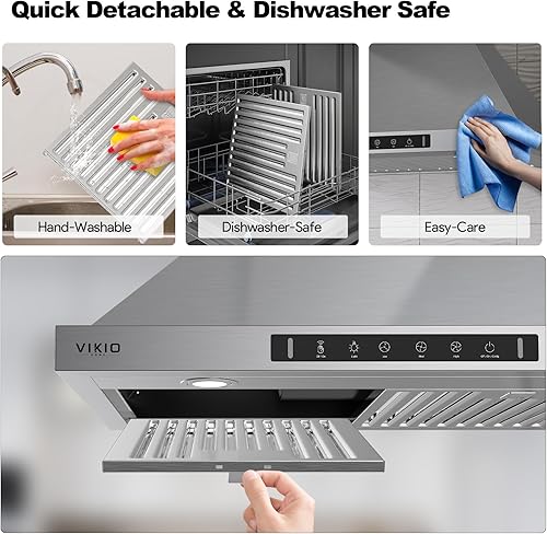 Miniatura 7 de Campana extractora de montaje en pared de 30 pulgadas, campanas de ventilación de cocina de 980 CFM con canalizadosin conductos, con sensor de