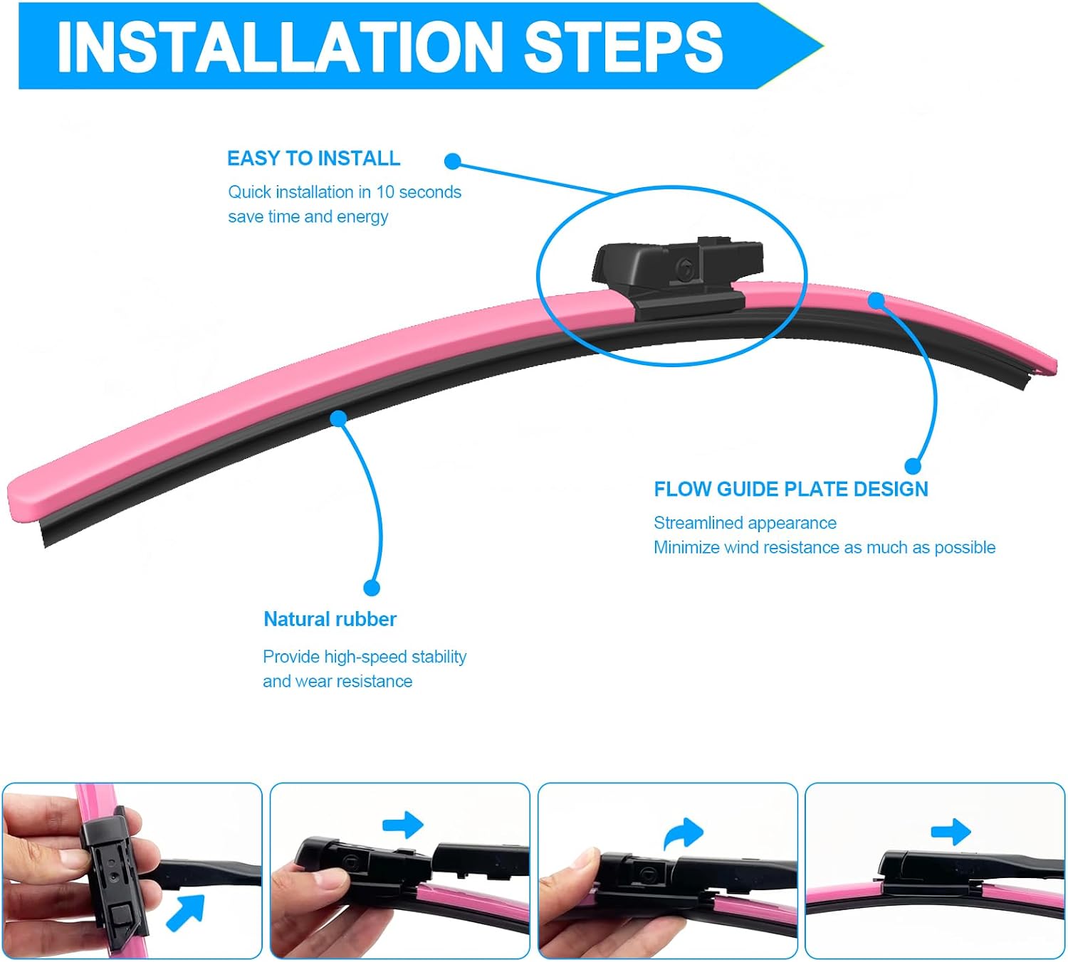 CJPPPZIW® Windshield Wipers Replacement for Tesla Model 3 2017-2025/Tesla Model X 2023-2025/Model Y 2020-2025,Streak-free,OEM Quality Premium All-Season Pastel Pink Wiper Blades-26"+19"(Pack of 2)