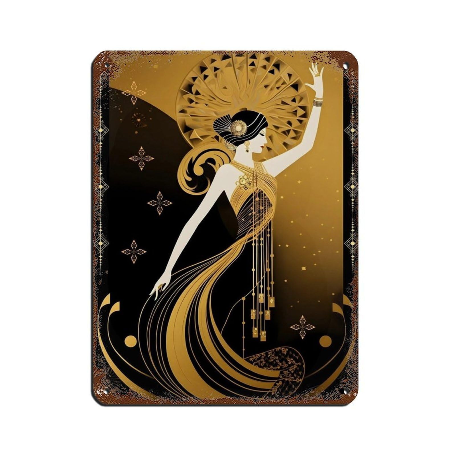Gold Art Deco Poster,Vintage Art Deco (5) Tin Sign Vintage Metal Pub Club Cafe Bar Home Wall Art Decoration Poster Retro 12x16inch(30x40cm)