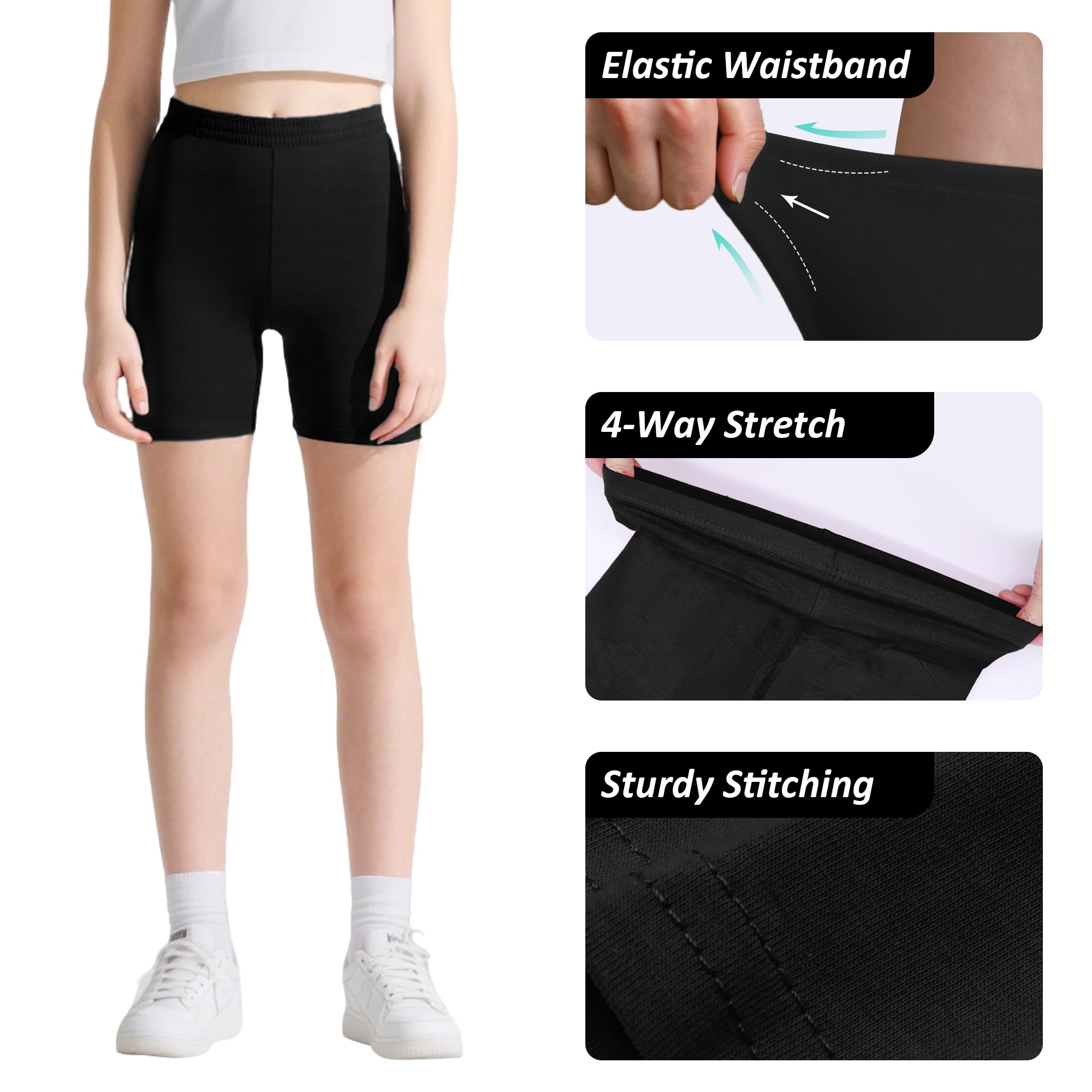 Pantalones Cortos Algodón Niñas 3 Pack Deportivo Ciclismo Cintura Elástica Verano 5-15 años