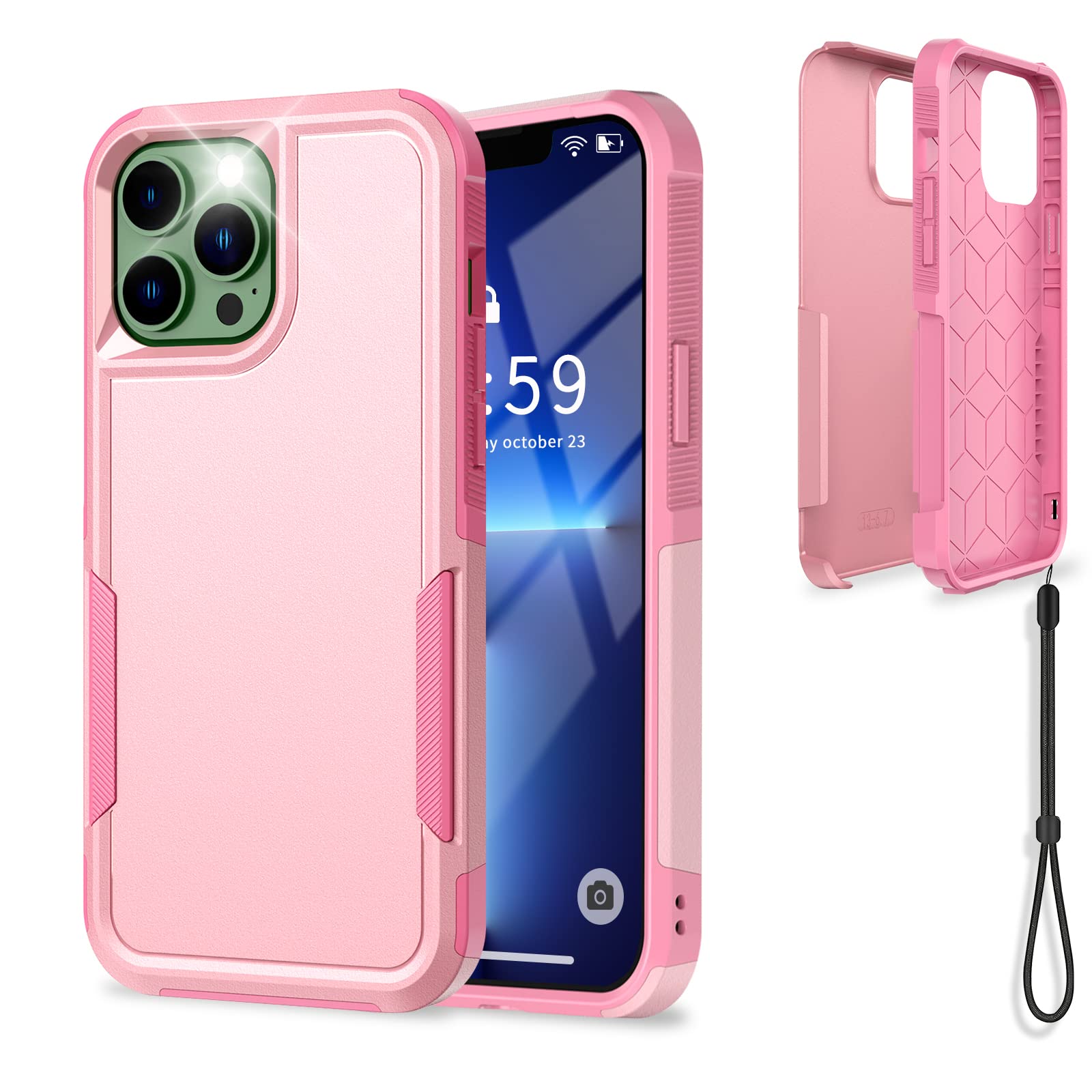 UNITEDTIME Compatible with iPhone 13 Pro Max Case Drop Protection Rugged Shockproof/Dust Proof Military Protective Tough Phone Cover for Apple iPhone 13 Pro Max (Pink)