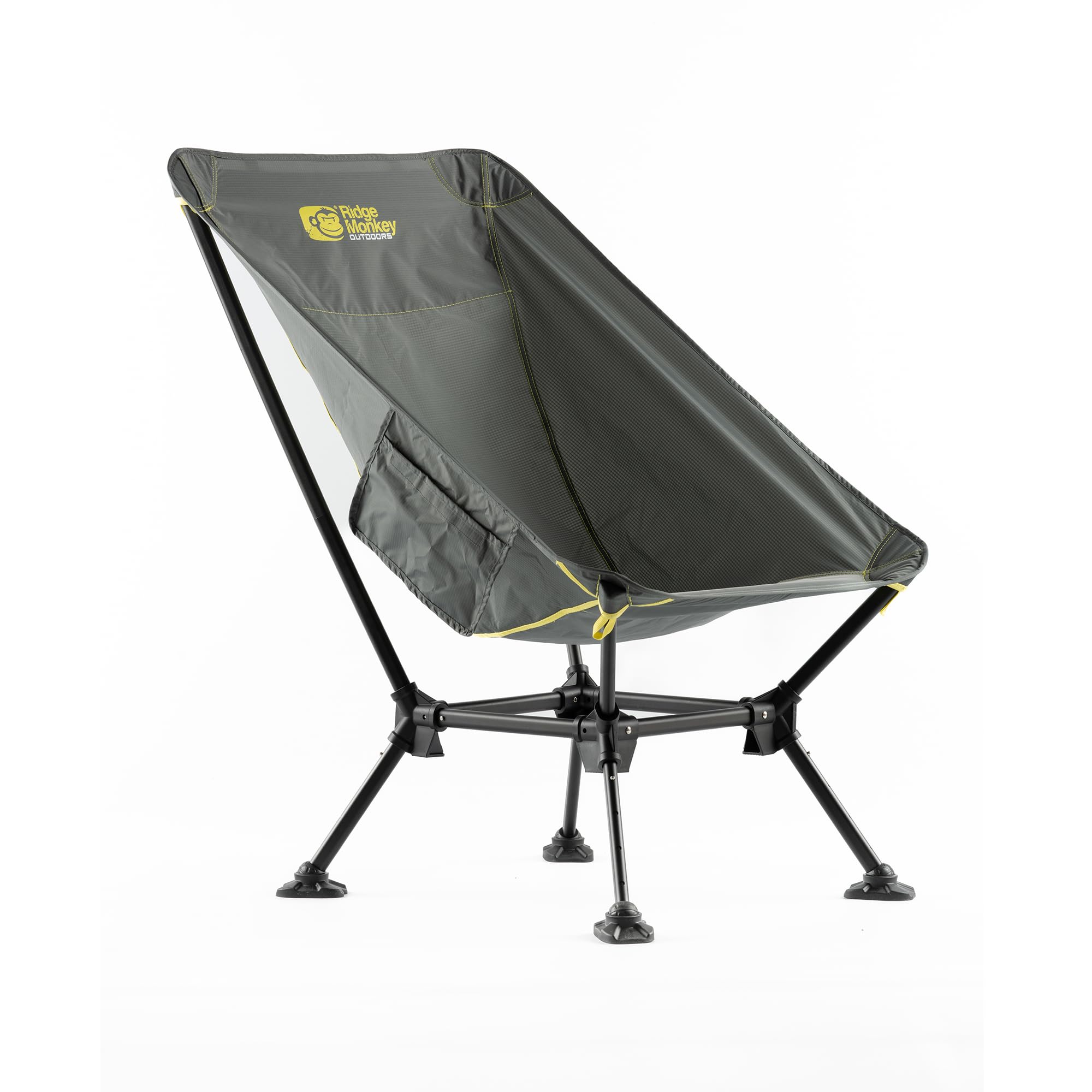 Ridgemonkey Outdoors Alta Chaise de camping à dossier haut – Siège d'extérieur léger et compact avec hauteur réglable et pieds de boue auto-nivelants – Capacité de 150 kg