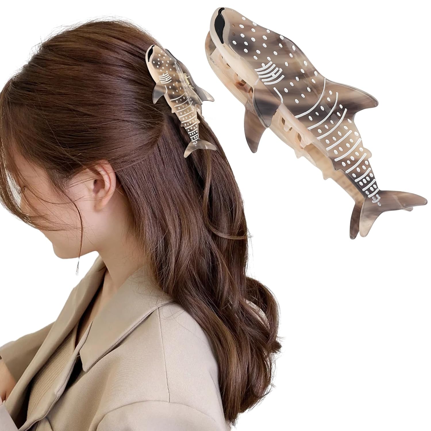 Brown Whale Shark Hair Clips, Hapdoo Cute Ocean Sea Animal Hair Claw Clip for Women Girls, Acetate Nautical Marine Hair Accessories Gift Brown Whale Shark Hair Clips, Hapdoo Cute Ocean Sea Animal Hair Claw Clip for Women Girls, Acetate Nautical Marine Hair Accessories Gift
