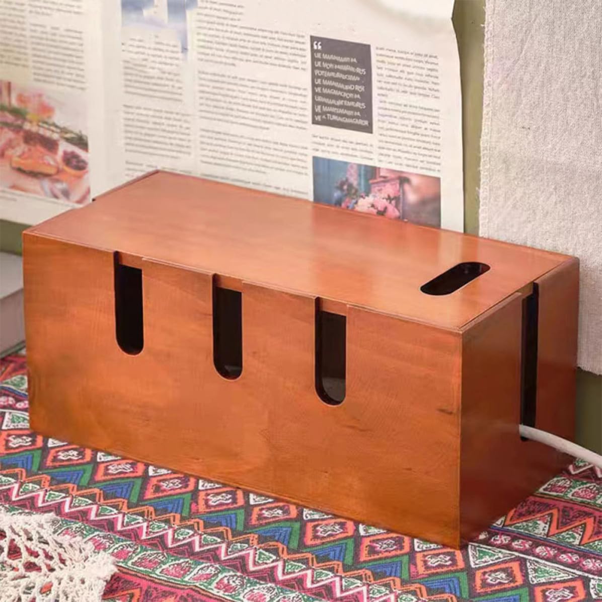 Scatola Porta Cavi Organizer in Legno Marrone per Scrivania | Custodia per Ciabatta, Finitura Liscia senza Sbavature, Aspetto Moderno e Semplice