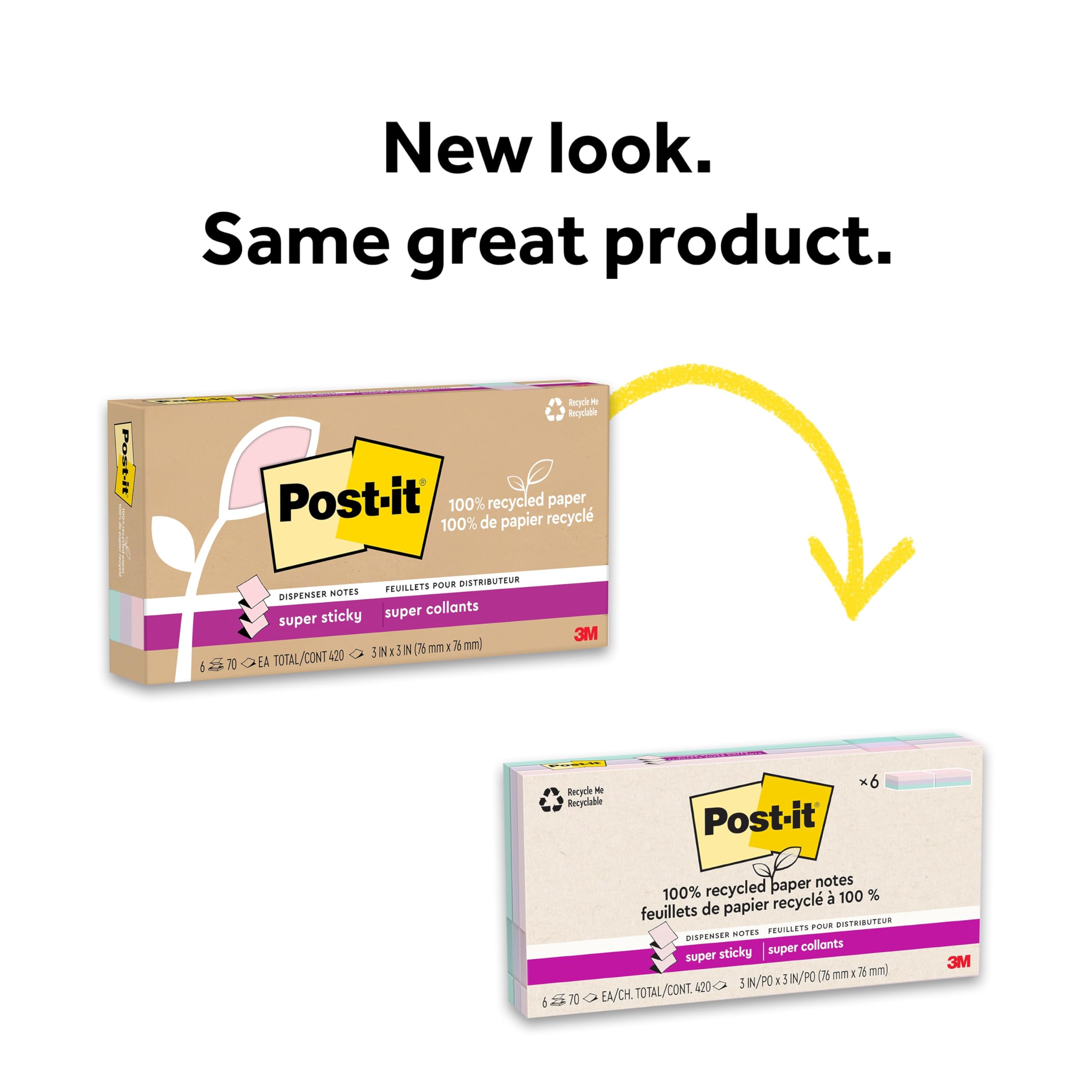 Post-it Super Sticky 100 Recycled Pop-up Notes 3 in x 3 in 70 Sheets 6 Pads Wanderlust Collection — view 9