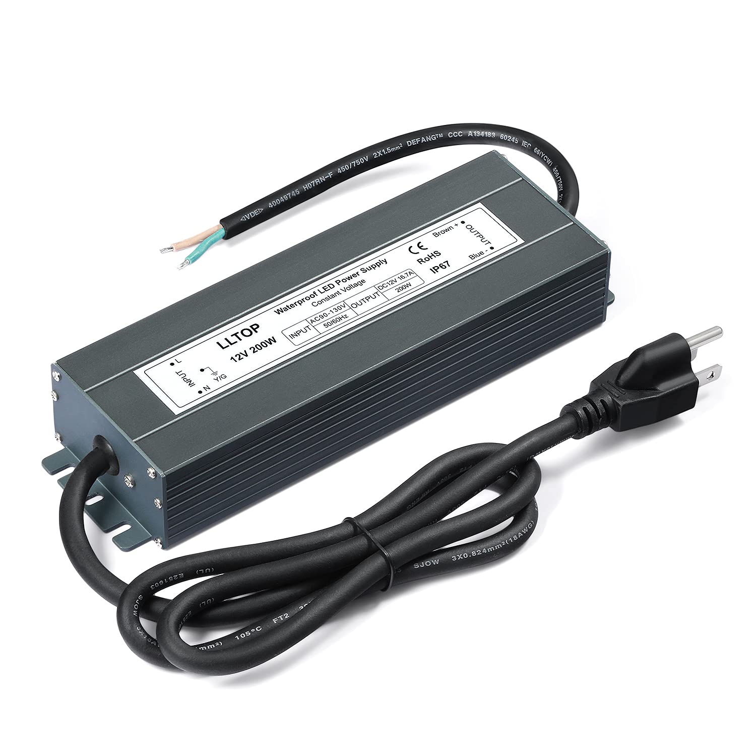 Low Voltage Transformer 200 Watts Waterproof IP67 Power Supply 90-130V AC to 12V DC 16.7A LED Driver Converter Power Adapter for Indoor Outdoor LED Lights
