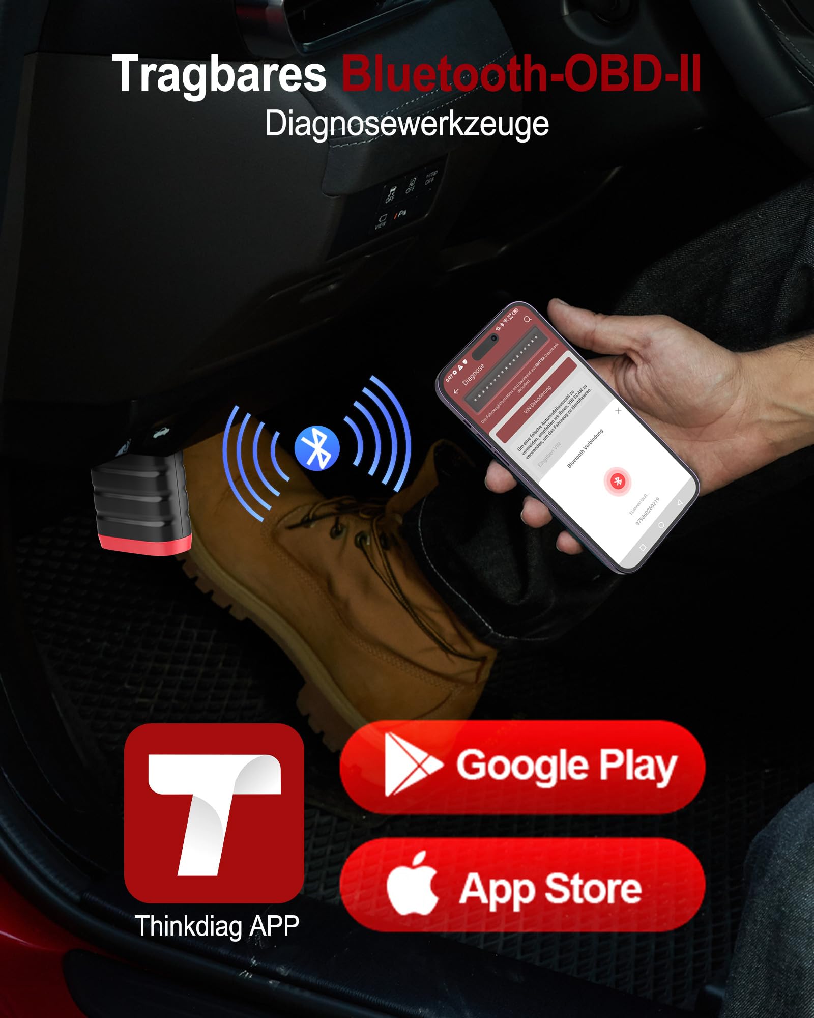 THINKCAR OBD2 Bluetooth Adapter für iOS & Android, ThinkDiag Mini OBD2 Diagnosegerät Mit Alle Systemdiagnosen, Diagnosegerät Auto für Fahrzeuge, Exklusive APP/Batterietest/VIN