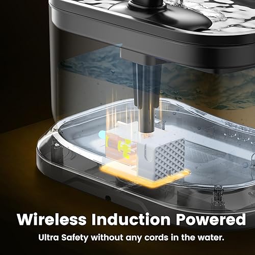 Miniatura 4 de Fuente de agua para gatos, fuentes de agua inalámbricas con detección de radar para gatos en interiores, bomba inalámbrica a pilas, filtro multicapa