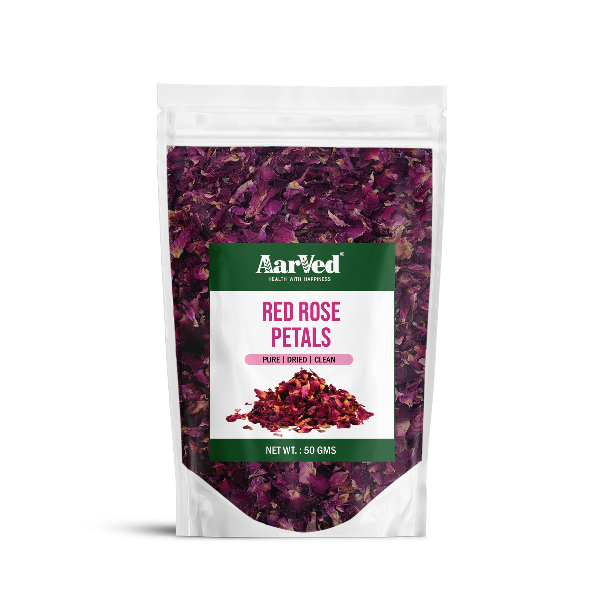 Aarved Organic Edible Sun Dried Rose Petals/Gulab Patti (50gms) Caffeine Free Herbal Tea, Dry Petals For Baking, Various Crafting, Beautiful Hair & Skin - Rich In Antioxidant, Cures Sore throat (Pack of 1)