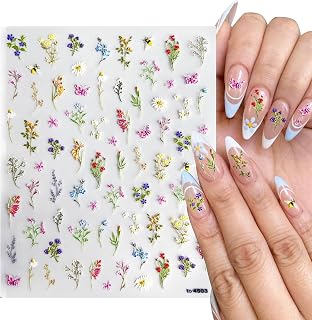 Flower Nail Stickers Multi Styles Colorful Flower 5D Embossed Nail Decals Self-Adhesive Nail Art DecorationsSupplies Designs for Women Manicure Tips