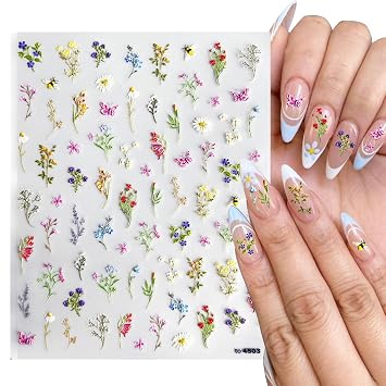 MUIIGOOD Flower Nail Stickers Multi Styles Colorful Flower 5D Embossed Nail Decals Self-Adhesive Nail Art DecorationsSupplies Designs for Women Manicure Tips