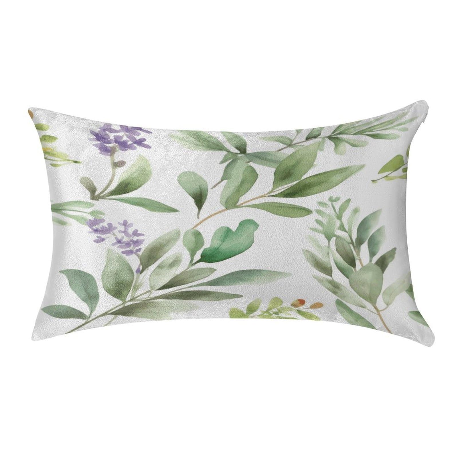 Green Flower Watercolor Herb Sage Leaves And Branches1 Pillow Cover Modern Lumbar Pillow Covers Easy Care Velvet Pillowcase Super Soft Cushion Case Rectangular Throw Pillow Cover for Couch Sofa Bedroo
