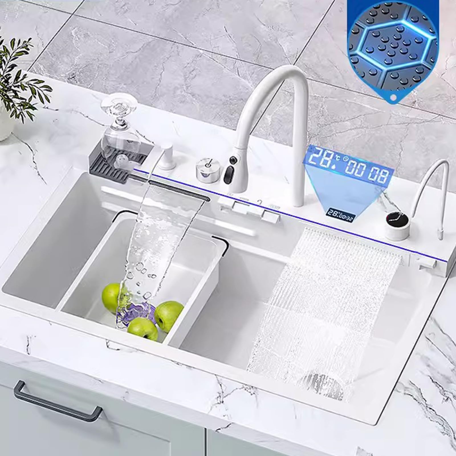 Fregadero de Cocina Moderno de Acero Inoxidable 304 para instalación bajo encimera – 80x46x22cm Acabado Cepillado Blanco 2 Orificios Cesta coladora Rectangular Duradero y Elegante para cocin