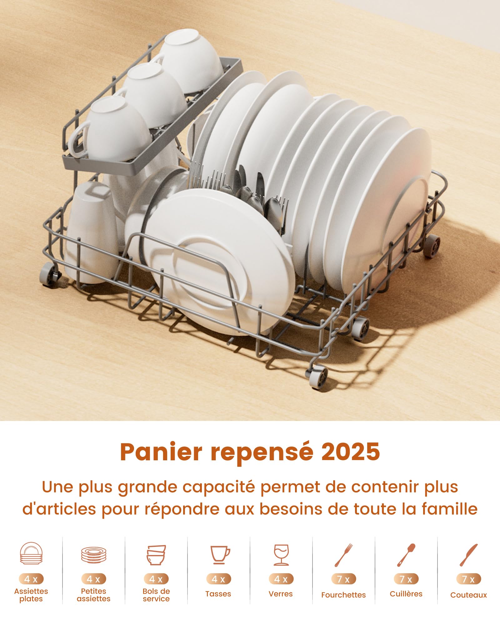 HAVA Lave-vaisselle de comptoir 2025 avec adoucisseur d'eau, 8 programmes, verrouillage enfant, démarrage différé