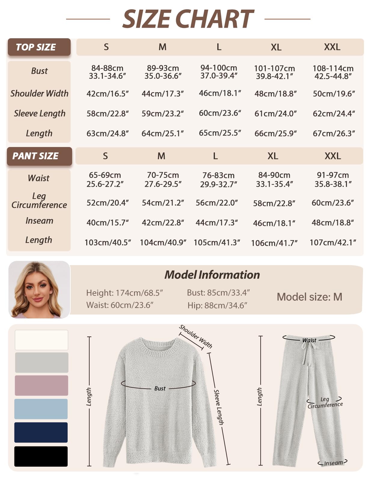 Pijama Mujer Invierno Polar Otoño Conjunto Punto Conjunto de Pijama de Navidad Chandal Completo Ropa de Dormir 2 Piezas Pjs Pullover Jersey Cuello Redondo y Pantalones de Salón