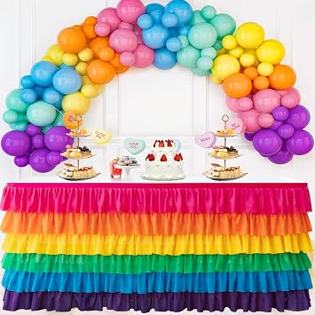 Pufogu BrightRainbow Tulle Table Skirt 6ft Tutu Ruffled Chiffon Tablecloth For Rectangle Wedding Baby Shower Girls Birthday Party and Cake Dessert Table DecorationsBrightRainbow, L6ft, H30in