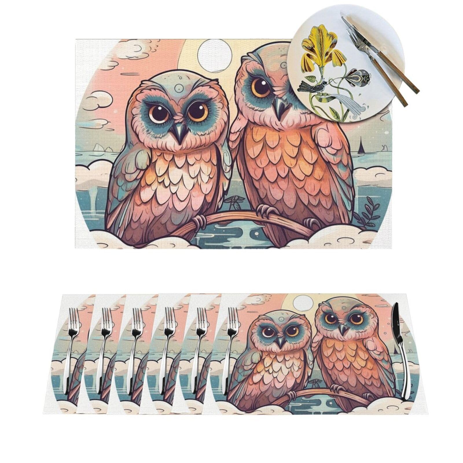Set de table en PVC résistant de qualité supérieure napperon lavable rigide hibou