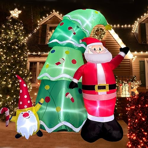 Miniatura 6 de Pheo Care Árbol de Navidad inflable de 6 pies, árbol de Navidad inflable con decoraciones de Papá Noel y gnomo, luces LED integradas, árbol de