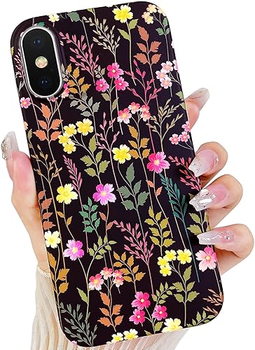 Qokey Funda para iPhone Xs, iPhone X, bonita funda de flores de jardín para niñas y mujeres, patrón mate, suave, a prueba de golpes, TPU