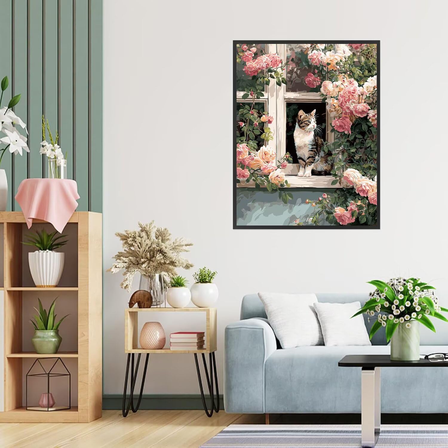 Dipingere con i Numeri Adulti gatto, Fiori Dipingere con i Numeri Bambini DIY Kit, Set Premium con Pennelli, Decorazione Casa & Creativo Regalo di Compleanno, Attività di Tempo libero 90x120cm z-287