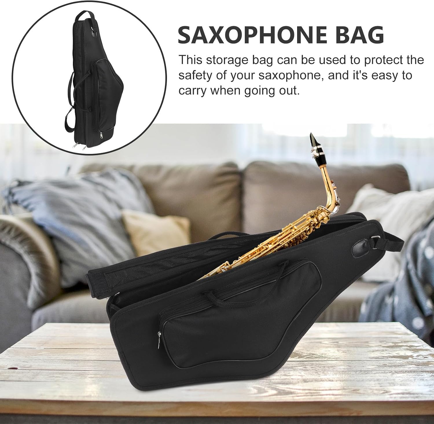 Alto Saxophone Case Portable Sax Bag with Thick Shockproof Padding, Universal Carrying Bag for Medium Saxophone, Instrument Storage with Dual Shoulder Straps for Musician Use