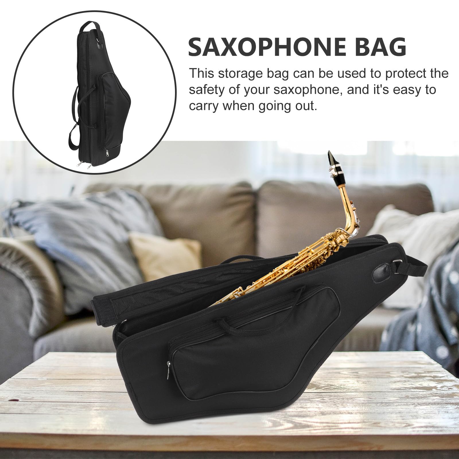 Custodia per Sassofono Contralto Portatile Nera con Maniglia | Borsa in Cloth, Tracolla Regolabile Inclusa, Grande Capacità, per Scuole e Studi Musicali