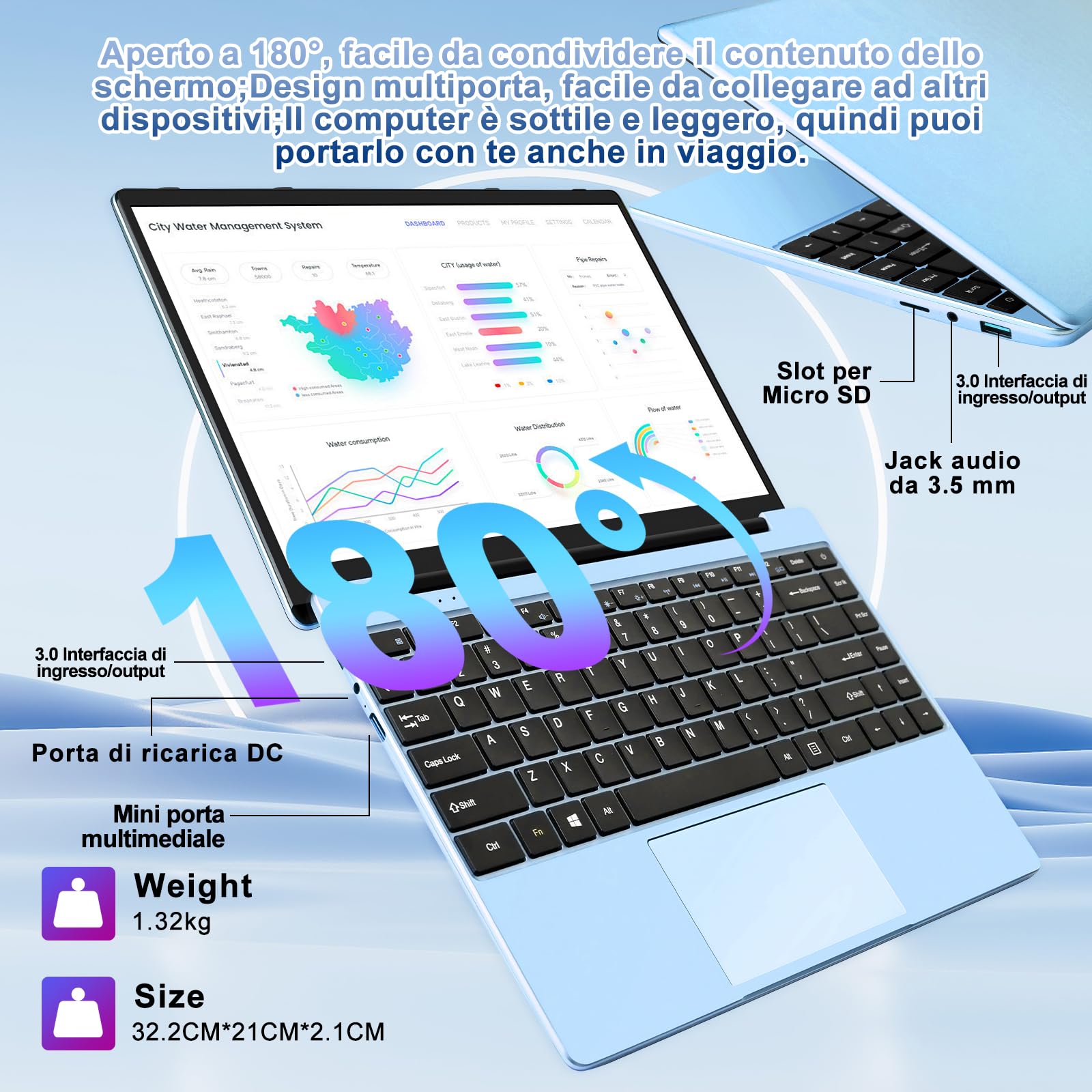PC Portatile Win11 Computer Portatile Notebook 14 Pollici 256GB SSD Expansion 1TB 5000mAh, Laptop con 5G WiFi CPU N4020 (fino a 2.8 GHz) BT4.2 Mouse Wireless & Membrana per tastiera italiana -Blu