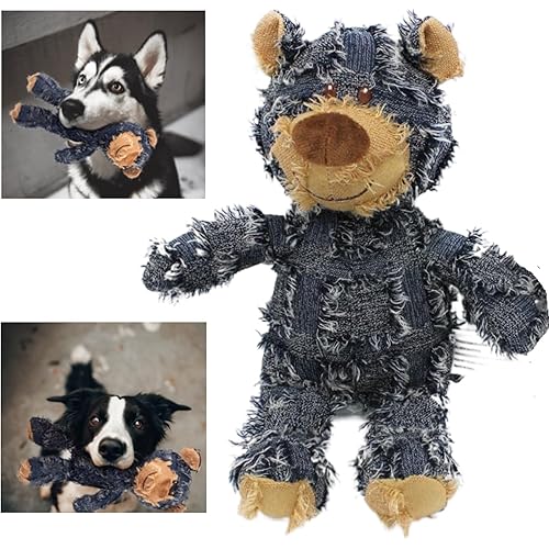 MAXBECK Dog Companion for Heavy Chewers- Indestructible Robust Bear Dog Toy, Resistant Squeaky Dog Toys for Heavy Chewers, Unbreakable Stuffed Plush Dog Toys for Aggressive Chewers (A-Navy)