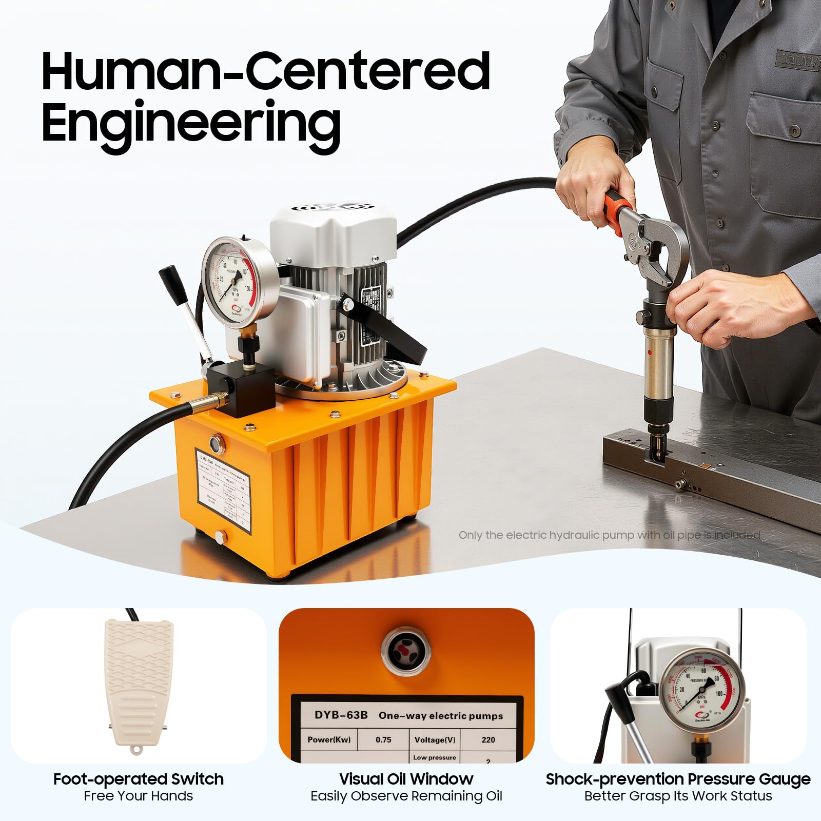 Bomba hidráulica eléctrica 750 W 220 V unidad hidráulica bomba electrohidráulica bomba electrohidráulica bomba 2 – 70 Mpa, depósito de combustible de 7 L, para elevación, impresión, flexión