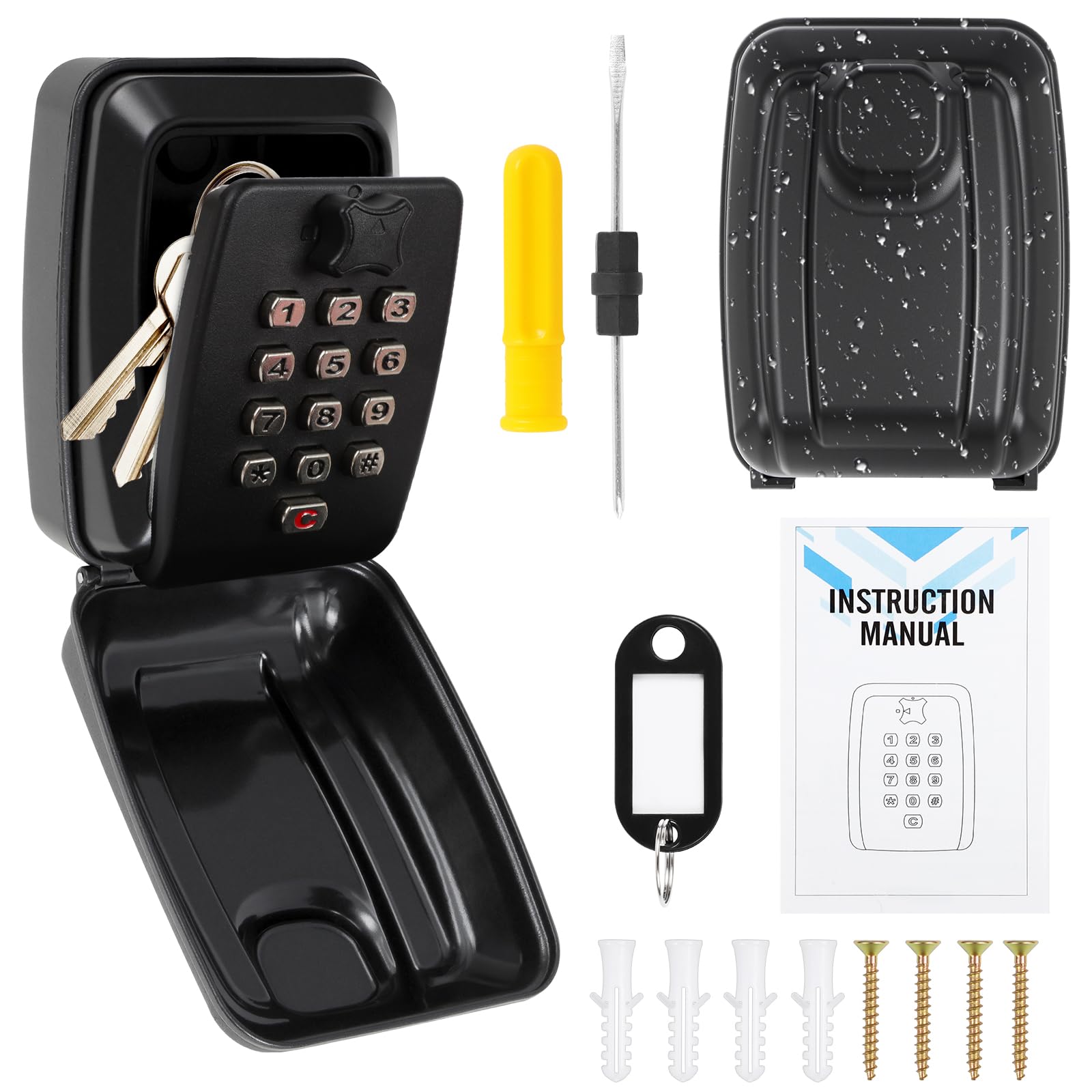 Key Safe Wall Mounted Outdoor, Police Approved Secure Key Lock Box Outdoor with 12 Digit Combination