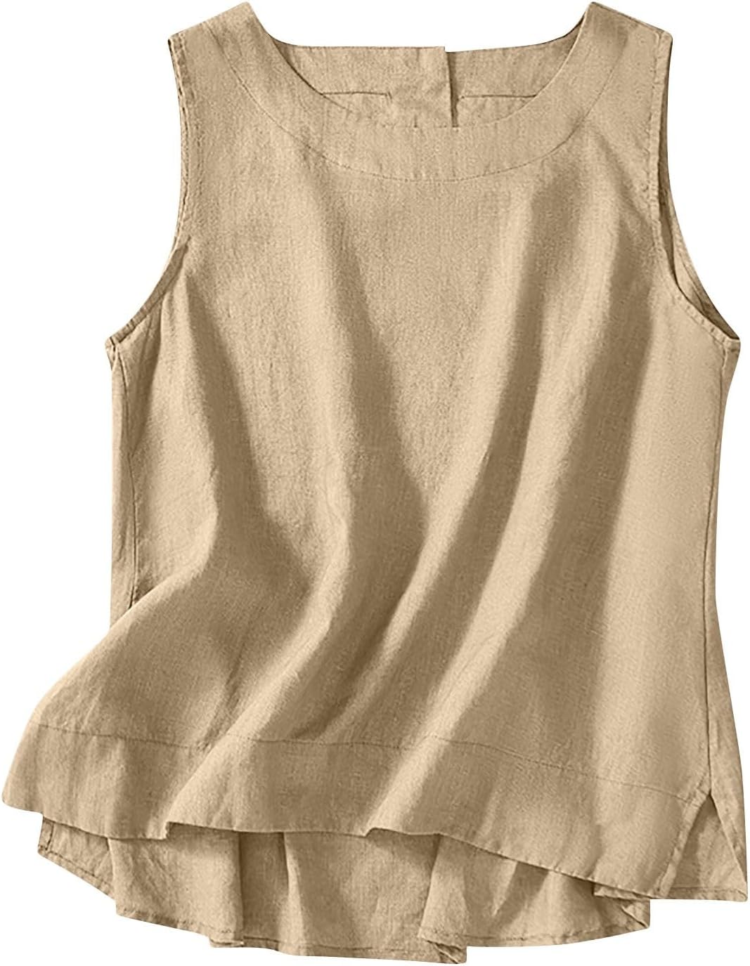 Womens Linen Tank Tops Comfy Crewneck Sleeveless Tops Casual Loose Button Down Flowy Blouse Summer Vacation Outfits