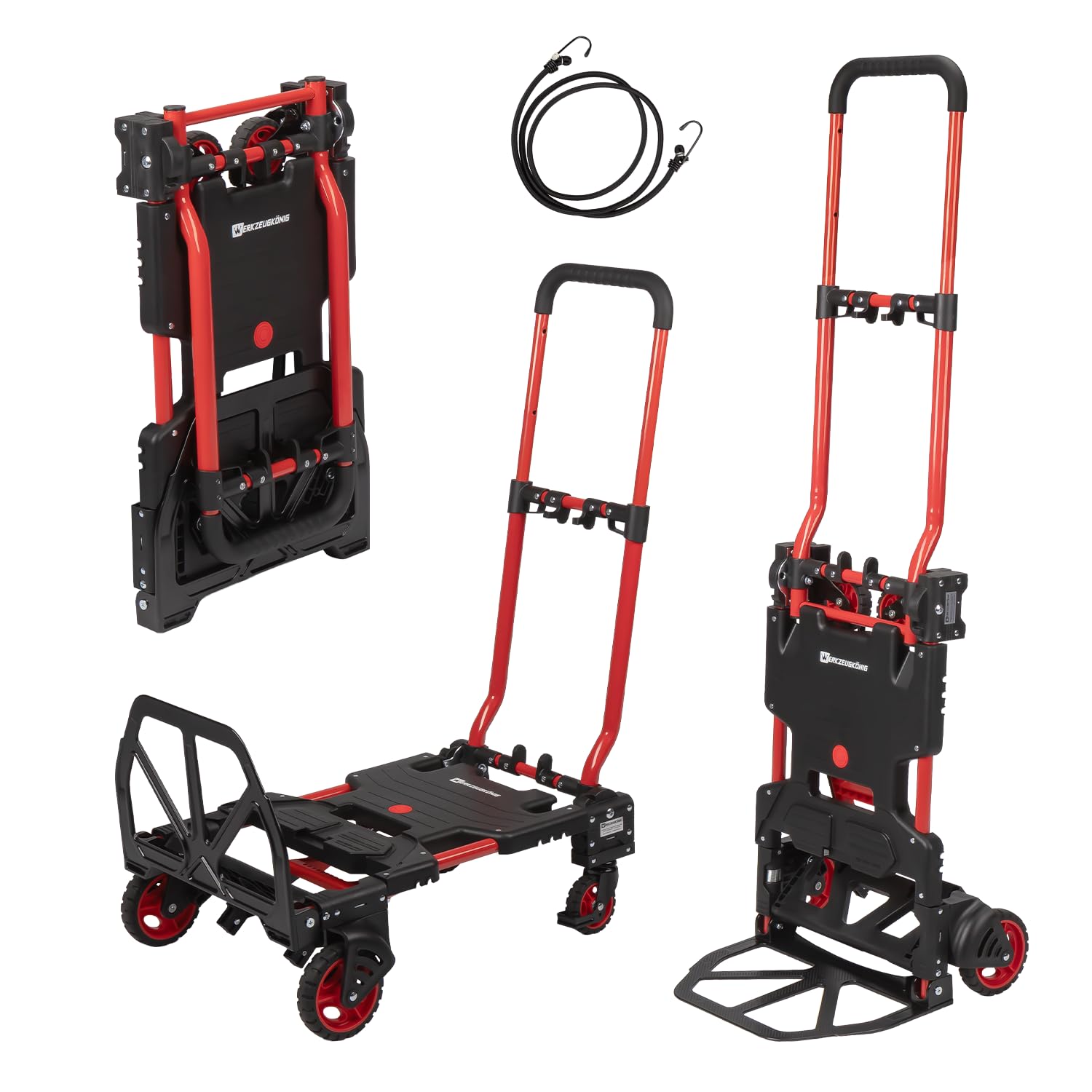 2-in-1 Transportwagen klappbar - Sackkarre & Plattformwagen | Flexibler Allrounder für Umzug, Einkauf & Logistik mit höhenverstellbarem Griff, bis 150 kg Tragkraft und inkl. Expanderseil