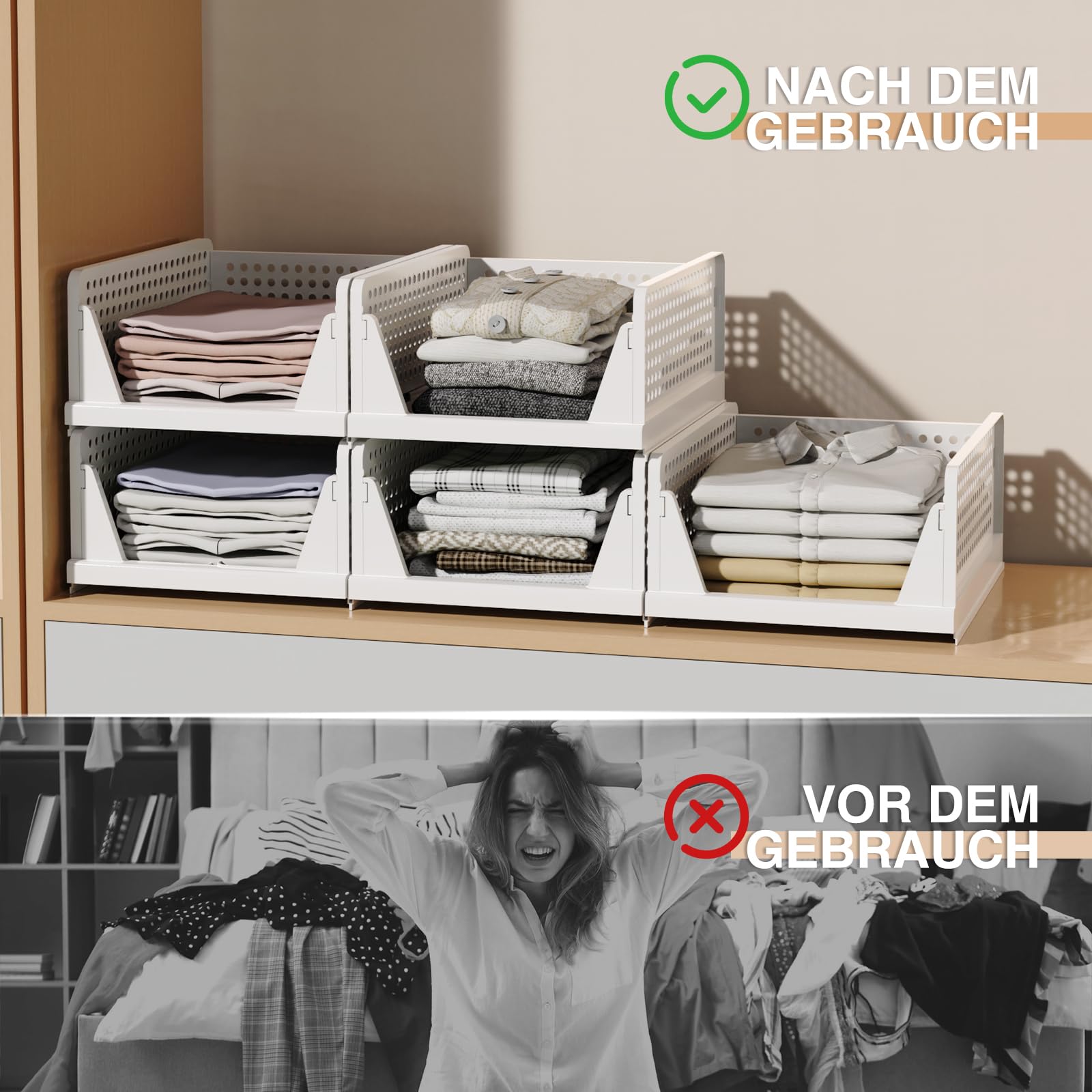 Pack de 5 unidades apilables para armario, organizador plegable, cajas de almacenamiento apilables, almacenamiento para ahorrar espacio, cajón para dormitorio, cocina, baño, oficina