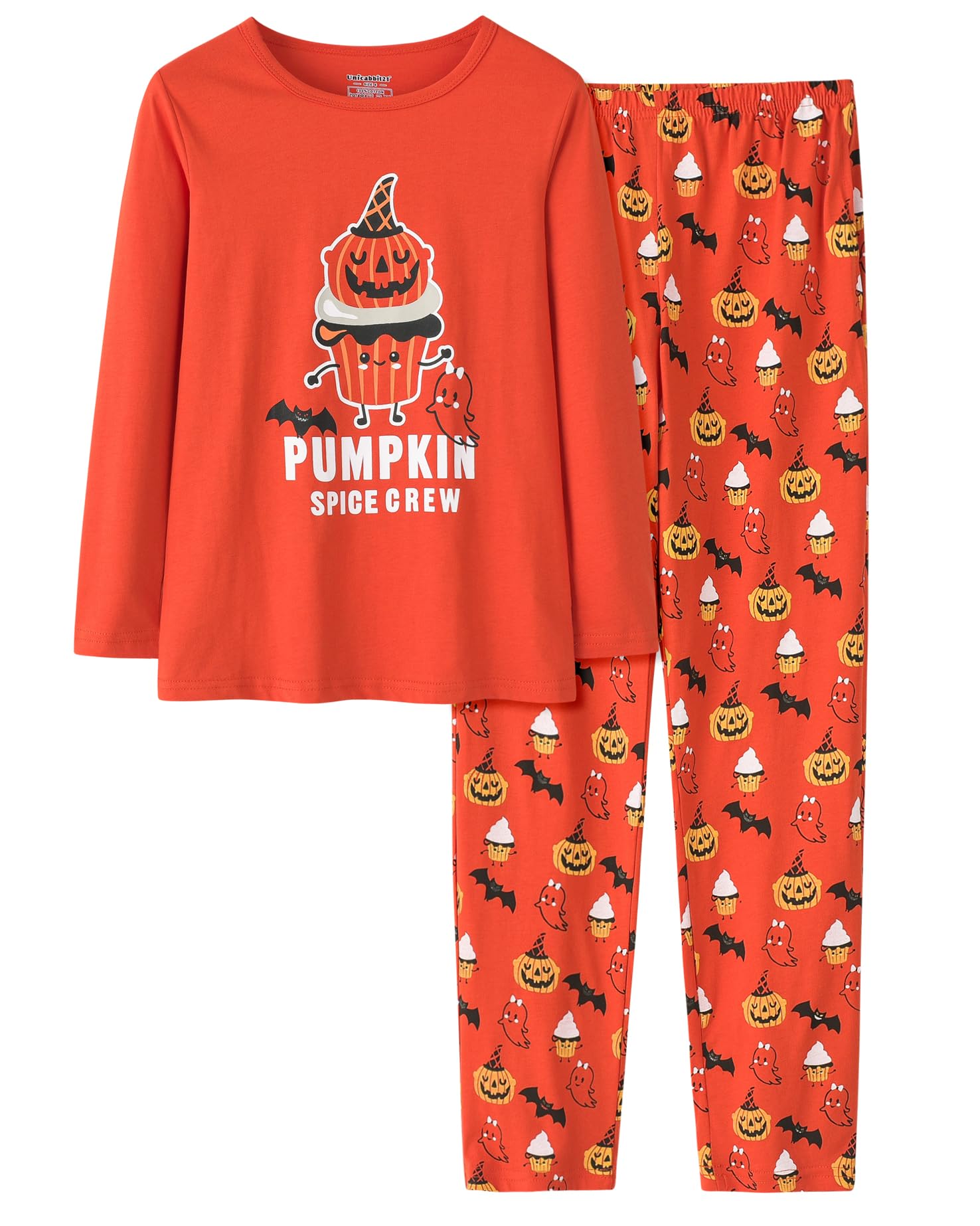 UNICABBIT21Pajamas for Girls Soft Long Sleeve T-Shirt with Long Pant Nightclothes Sweet Cat Pattern PJS Sleepwear Set Size 12-18