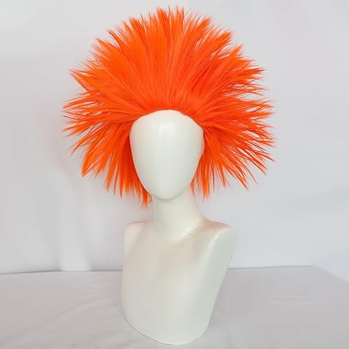 Miniatura 2 de Anogol Gorro de pelo + peluca naranja loca para niños, peluca única con puntas y divertida, peluca de pelo loco, peluca mullida, pelucas para