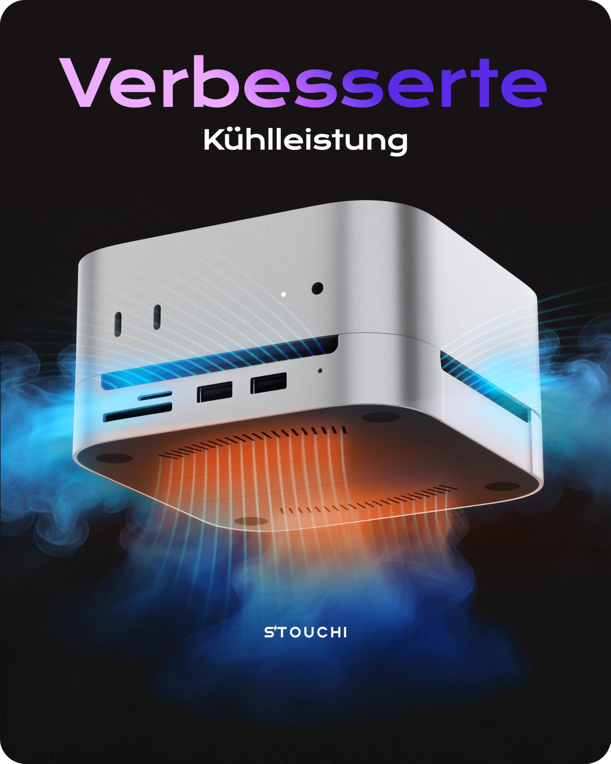 Stouchi Mac mini M4 Dock mit 8TB NVMe/SATA SSD-Gehäuse, 2X USB-A 10 Gbit/s, 4K HDMI, SD/TF-Slot, 2X USB-A Daten, Audio 3,5mm, Netzschalter & stabilem WLAN für Mac mini M5/M4 Pro(2024)