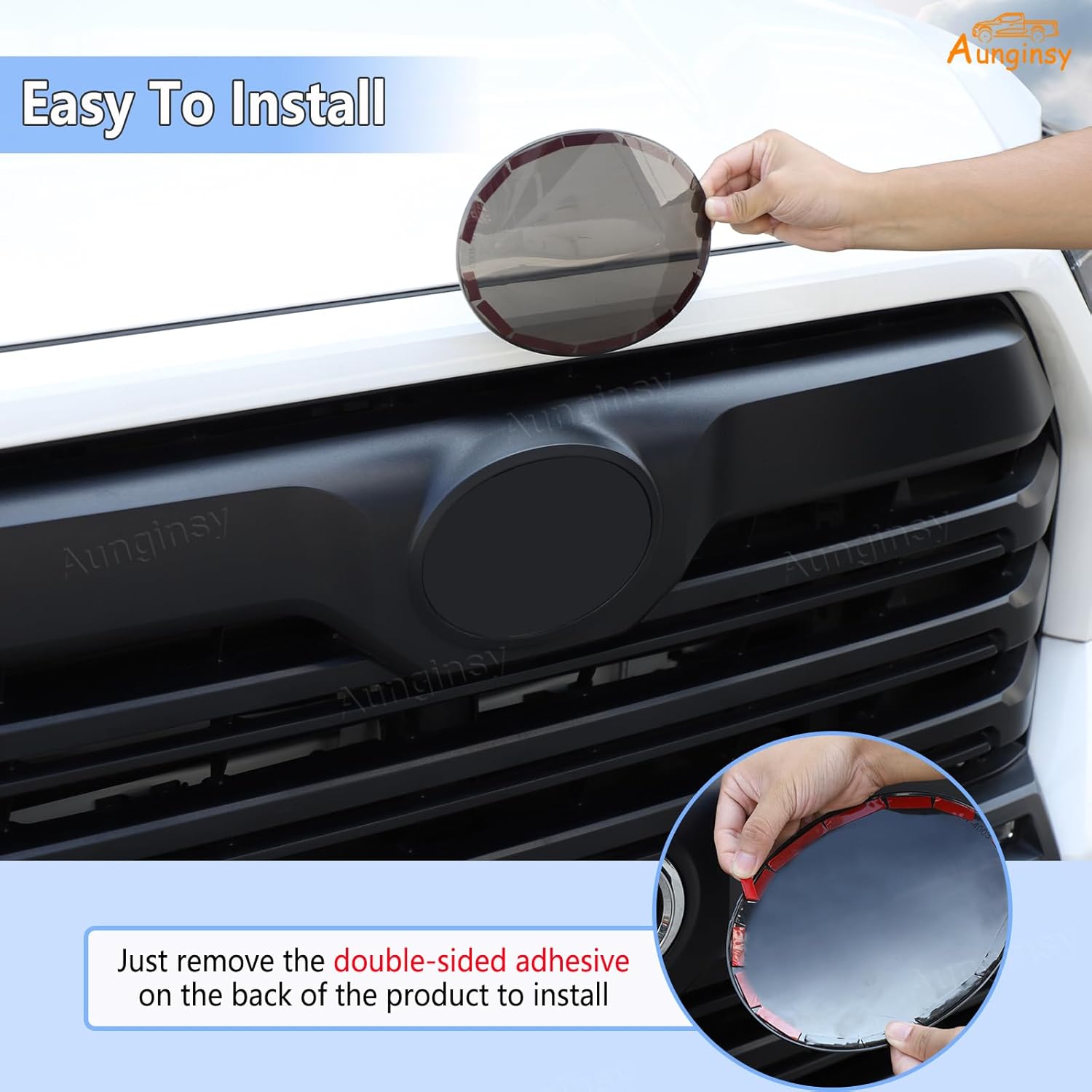 Car Front Emblem Trim Cover Compatible with Toyota Tundra 2022-2025 2026, ABS Front Hood Center Grille Emblem Badge Logo Cover Circle Ring Decorative Overlay Smoked Black Accessories, Not Fit Platinum