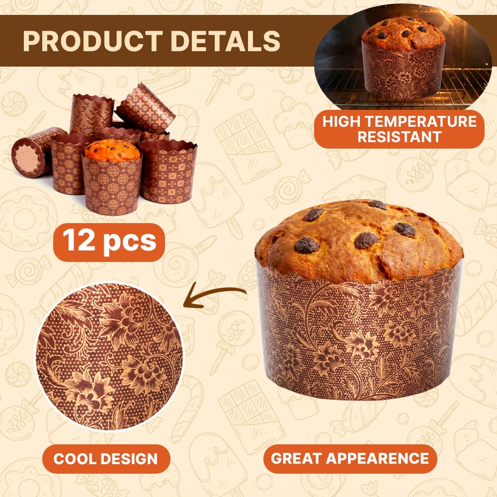 Paska Molds - Stampi per pane pasquale, confezione da 12 pezzi, 425 g, in carta Kulich, stampo grande per panettone