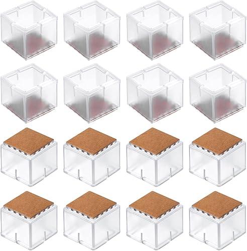uxcell Protectores de suelo para patas de silla, 16 piezas cuadradas de PVC y fieltro para patas de silla para suelos de madera dura, blanco