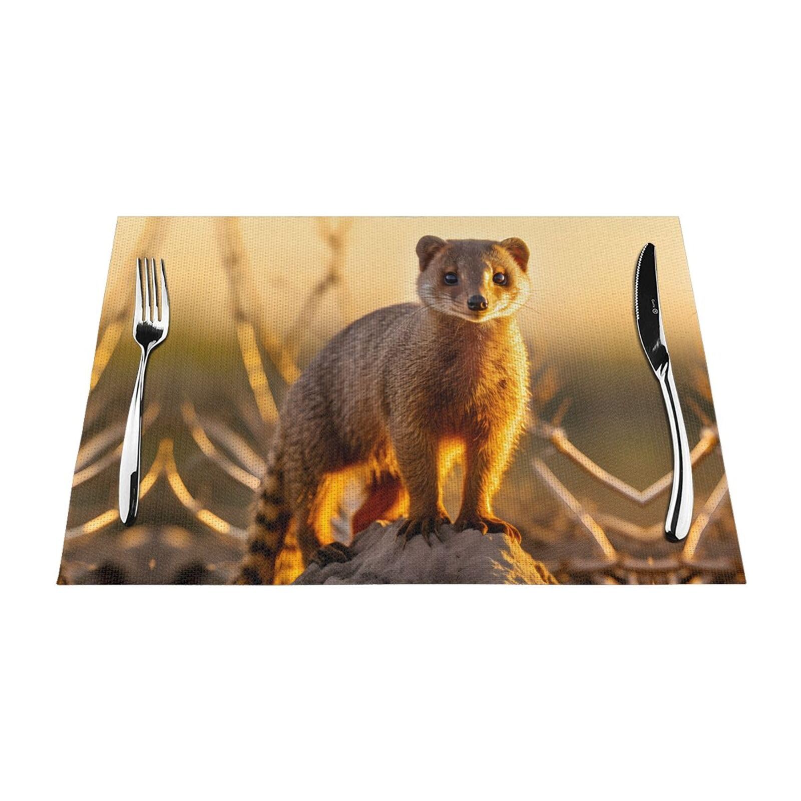 Set de table suricate en maille tissée imprimée de haute précision et finition rectangulaire